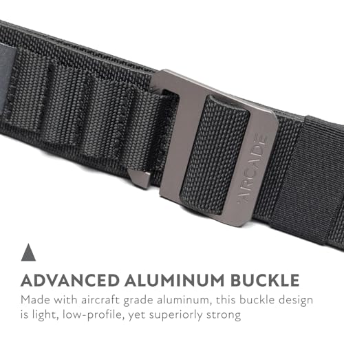 Arcade Belts Hardware Alu Utility Belt - Low-Profile Aluminum Buckle, Heavy Duty Work Belt, Stretch Webbing, Anti-Slip - color: Black, size: Regular | M/L – Fits up to 40”