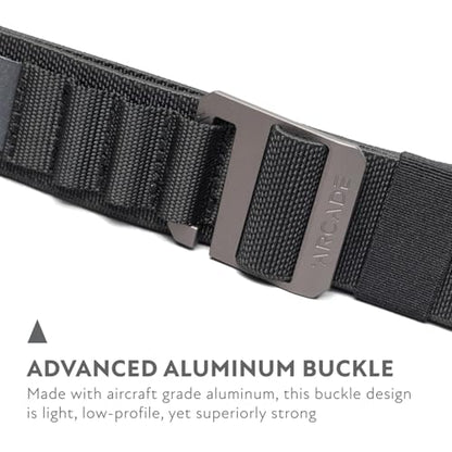 Arcade Belts Hardware Alu Utility Belt - Low-Profile Aluminum Buckle, Heavy Duty Work Belt, Stretch Webbing, Anti-Slip - color: Black, size: Regular | M/L – Fits up to 40”