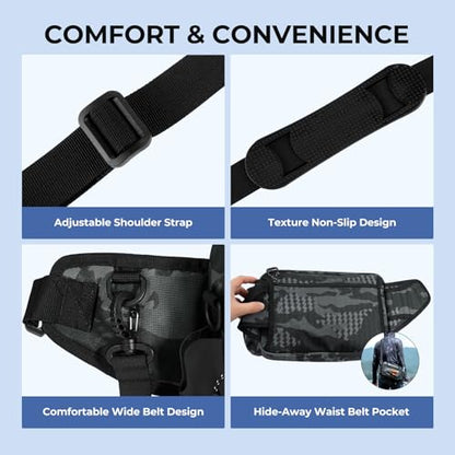 KastKing BaitSpace Waist Bag – Waterproof Tackle Storage Bag With Adjustable Belt, Fishing Fanny Pack for Men, Soft Bait Organizer, 3600 Utility Box, Rod Holder, Nylon - color: Black Camo