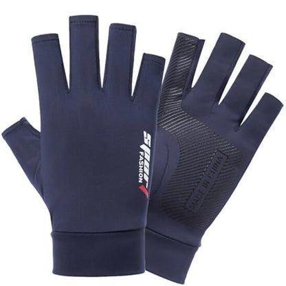 UTOWO Mens Spring/Summe Half Finger Gloves Outdoor Hiking Driving Cycling Riding Breathable Sunblock Gloves UV Protection - color: Navy Blue