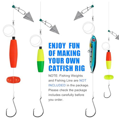 AGOOL Catfish Rig Making Kit Catfishing Tackle Accessories Fishing Bait Rigs Catfishing Equipment with Fishing Bobbers Catfish Floats Catfish Hooks Swivels Fishing Rattles Bells Sinker Slide
