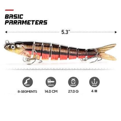 HADORAM Lure Slow Sinking Glide Bait with Fur Tail Lifelike Fishing Tackle for Trout Shad Bass Musky - color: 5.4in-3Pcs