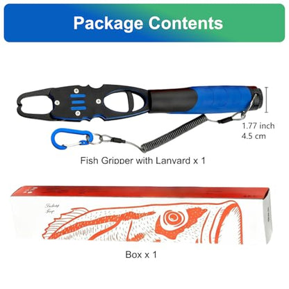 Fish Gripper Aluminum Alloy Lip Grabber Fishing Holder with Scale 12 Inch 40lb Capacity 360° Swivel - color: Blue