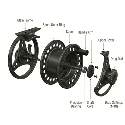 Fly Fishing Reel with Aluminum Alloy Body 5/6wt Die Cast Pre-Loaded Fly Reel with Line Combo for Trout Bass Carp Pike Panfish - color: Black