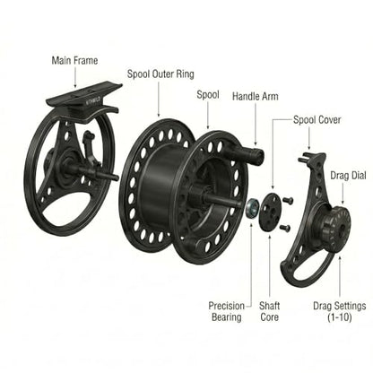 Fly Fishing Reel with Aluminum Alloy Body 5/6wt Die Cast Pre-Loaded Fly Reel with Line Combo for Trout Bass Carp Pike Panfish - color: Black