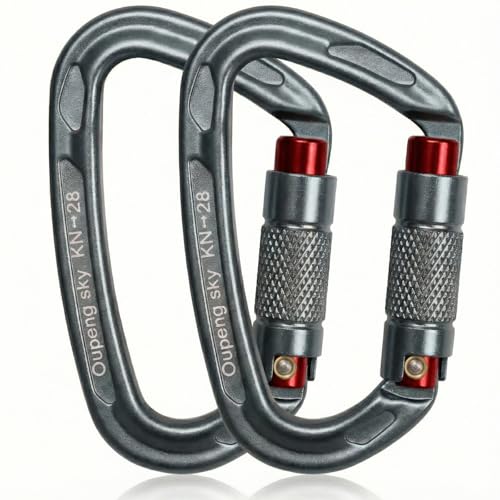 Oupeng sky Auto Locking Carabiner Clips - 28KN (6172lbs) Heavy Duty Caribeaners, Large Carabiner Clip for Keychains，Hammock，Camping, Gym, Hiking, Outdoor ，Dog Leash - color: 2 Grey+Red