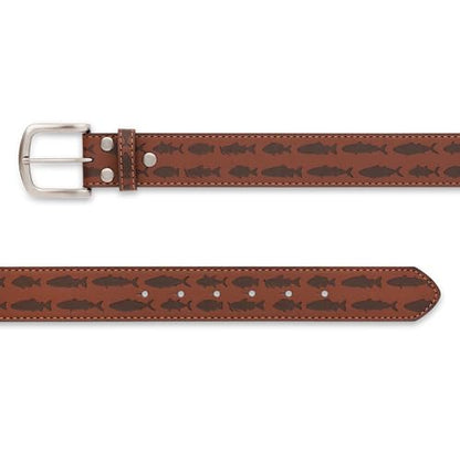 BC Belts Mens Fishing Leather Belt Strap and Metal Buckle 1.5" Wide with Snaps - Ocean Lake River Fishing Angler Bass - size: X-Large (40-42" Waist)