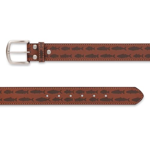 BC Belts Mens Fishing Leather Belt Strap and Metal Buckle 1.5" Wide with Snaps - Ocean Lake River Fishing Angler Bass - size: Small (28-30" Waist)
