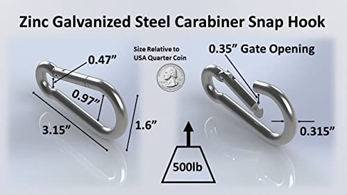Black & Silver Zinc-Galvanized Heavy Duty Bushcraft Carabiner Spring Snap Clip Link Hooks 200-500lb Load 2, 6 & 12 Packs - color: 8cm (3.15in) Silver 6 Pack