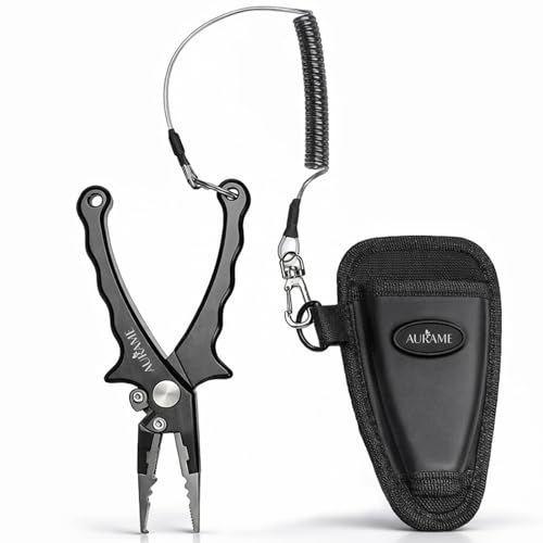 Fishing Pliers Saltwater Resistant Aluminum – Split Ring Pliers & Hook Remover Tool – 6.7in Braid Line Cutter, Sheath & Lanyard – Professional Fishing Tools Kit for Fresh & Salt Water