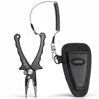 Fishing Pliers Saltwater Resistant Aluminum – Split Ring Pliers & Hook Remover Tool – 6.7in Braid Line Cutter, Sheath & Lanyard – Professional Fishing Tools Kit for Fresh & Salt Water