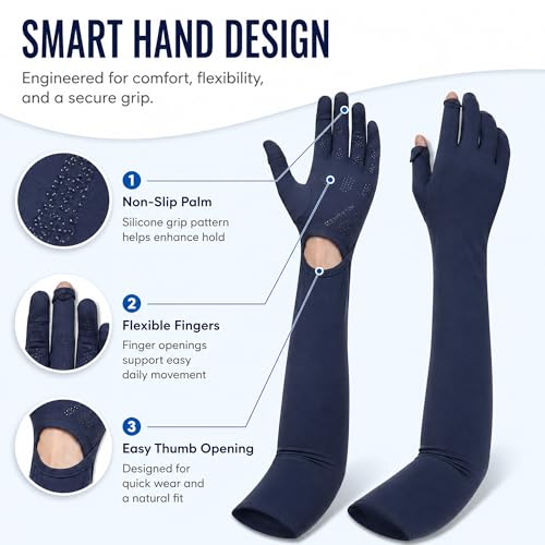 Full Finger UV Protection Gloves Driving Gloves Women, Breathable Touchscreen UPF Glove Sun Protection Glove - color: Navy Blue-a, size: One Size