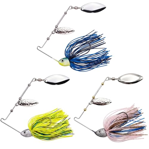 Keenjorika Spinnerbaits Fishing Lure, 3-Pack Swim Jig Fishing Spinner Baits Kit for Freshwater and Saltwater, Buzzbait Swimbait for Bass Trout Walleye Crappie Salmon Pike - color: Blue,Yellow,Pink