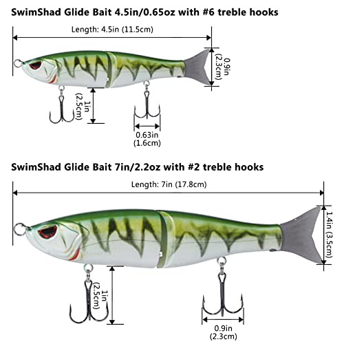 Bassdash SwimShad Glide Baits Jointed Swimbait Bass Pike Salmon Trout Muskie Fishing Lure - color: Firetiger, size: 4.5in/0.65oz