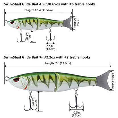 Bassdash SwimShad Glide Baits Jointed Swimbait Bass Pike Salmon Trout Muskie Fishing Lure - color: Firetiger, size: 4.5in/0.65oz