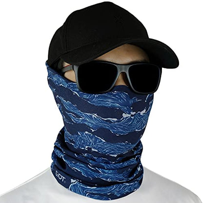 Fishing Face Mask Neck Gaiter - UV Sun Protection Cover for Men Women | Moisture-Wicking, Quick-Drying, Lightweight, Camo Design, Multi-Style Headwear, SPF Sun Shield - color: Navy Tiger Stripe