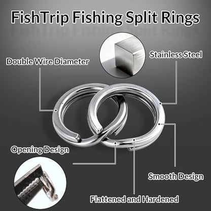 FishTrip 50/100/200Pcs Fishing Split Rings Heavy Duty for Saltwater | Stainless Steel, Nickel-Plated Flattening Process, Terminal Tackles Connectors Treble Hooks Replacement, Plugs, Spinners - size: 6#_100pcs