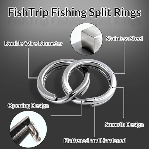 FishTrip 50/100/200Pcs Fishing Split Rings Heavy Duty for Saltwater | Stainless Steel, Nickel-Plated Flattening Process, Terminal Tackles Connectors Treble Hooks Replacement, Plugs, Spinners - size: 1#_50pcs