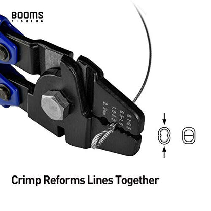 Booms Fishing CP1 Fishing Crimping Pliers, High Carbon Steel Fishing Plier Wire Rope Leader Crimping Tool, 10 inch Crimpers Swager with Ergonomic Handle - style: Blue with 140pcs Sleeves