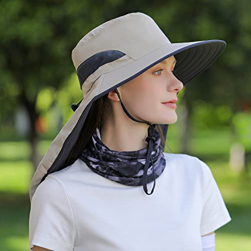 HUAMULAN Women Large Brim Sun Hat with Neck Flap, Men Quick Dry Hiking Fishing Safari Hat UPF 50+ - color: Hyp011-mise