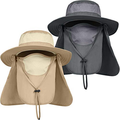 IYEBRAO Mens Outdoor Sun Hat with Face Neck Flap UV Protection Wide Brim Fishing Hat for Hiking Safari Gardening UPF 50+ - color: 2 Pack-dark Gray＆khaki