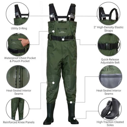 Savvycraft Chest Fishing Waders with Boots 700D Waterproof for Men & Women - size: M11
