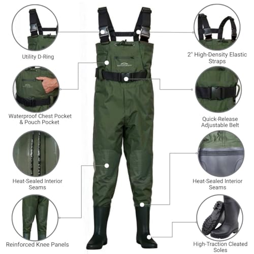 Savvycraft Chest Fishing Waders with Boots 700D Waterproof for Men & Women - size: M07/W09