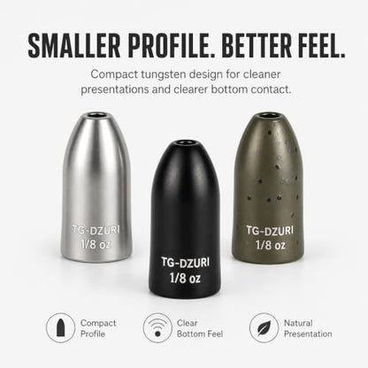 Tungsten Bullet Fishing Weights - Insert Free Worm Sinkers for Bass Fishing, Ultra Sensitive Texas & Carolina Rig Weights, Flipping & Pitching, 1/16, 1/8, 3/16, 1/4, 3/8, 1/2 oz, 5-12 Pack | 3 Colors 1/16-1/2oz Fishing Sinkers for Texas Rig, Carolina Rig,
