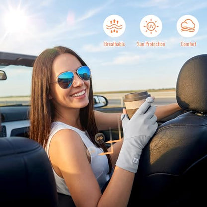 Full Finger UV Protection Gloves Driving Gloves Women, Breathable Touchscreen UPF Glove Sun Protection Glove - color: Soft beige-A, size: One Size