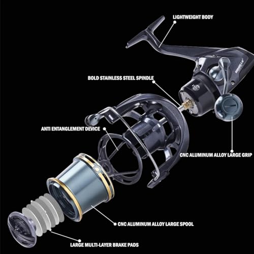 Heavy Duty Spinning Reel Metal Body with CNC Machined Spool 55LB Max Drag 8/10+1 BB Ultra Smooth 4.1/4.6/4.8:1 High Speed Gear Ratio Saltwater Freshwater Fishing Reel for 8000 to 16000 Series - color: BOKOF14000
