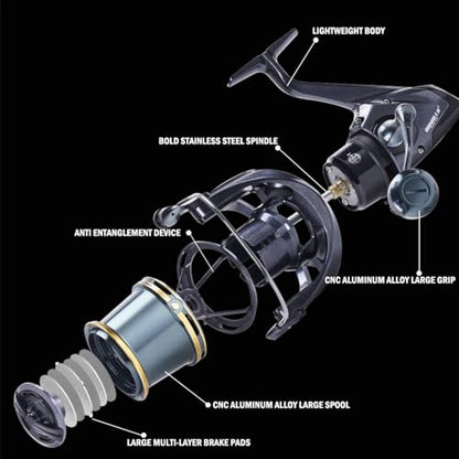 Heavy Duty Spinning Reel Metal Body with CNC Machined Spool 55LB Max Drag 8/10+1 BB Ultra Smooth 4.1/4.6/4.8:1 High Speed Gear Ratio Saltwater Freshwater Fishing Reel for 8000 to 16000 Series - color: BOKOF12000