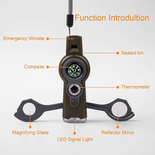 Emergency Survival Function Whistle, Outdoor Multifunctional Tool Safety Whistle with Lanyard, Ideal for Kayaking, Boating, Hiking, Camping, Climbing, Hunting,Rescue Signaling - color: Army green2