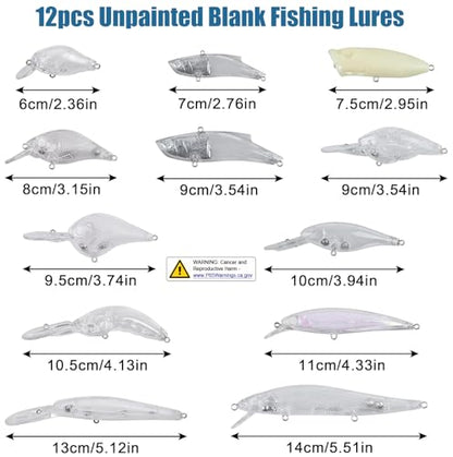 Unpainted Fishing Lures Making Kit DIY Blank Lures Crankbaits Minnow Jerkbait Hard Bait Set with Treble Hooks, Split Rings, Lure Eyes, Lure Stickers Lure Making Supplies Make Your Own Fishing Lures - style: 342pcs Lure Making Kit