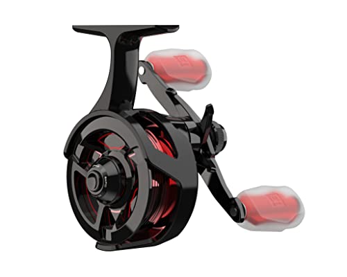 13 Fishing - Descent Aluminum - Inline Ice Fishing Reel - 2.7:1 Gear Ratio - Left Hand Retrieve (Aluminum Spool Gen 2 Design) - D2AL-2.7-LH, Black/Red