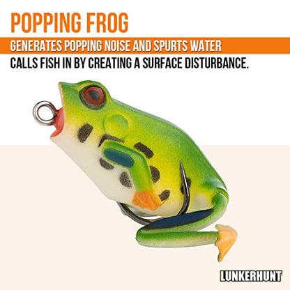 Lunkerhunt Frog Fishing Lure for Bass Fishing | Popping Frog Lure 1/4 oz | Topwater Fishing Bait with Weedless Hooks, Hollow Body, Trout Pike Lures - color: Tree Frog, size: 1.75 inch