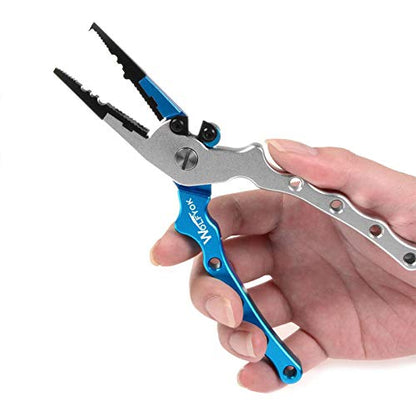 Aluminum Fishing Pliers, Wolfyok Stainless Steel Hook Removers Pliers, Saltwater Split Ring Tool & Braid Line Cutters with Sheath and Lanyard