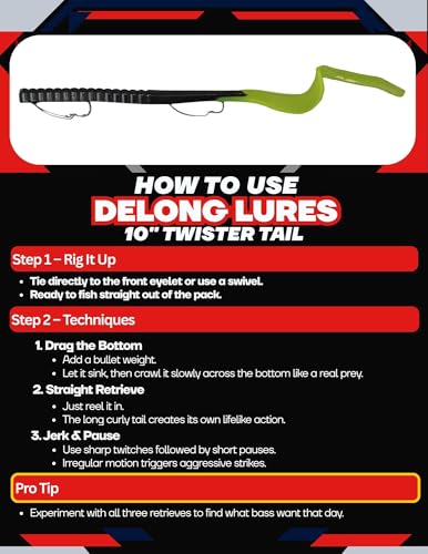 Delong Lures Fishing Lures Bass Set, 10" Pre-Rigged Weedless Swim Bait, Twister Tail Bass Fishing Lures, Extra Durable Soft Plastic Baits for Freshwater - 5 pcs Bass Baits and Lures Pack, Made in USA - color: TwisterTail Variety