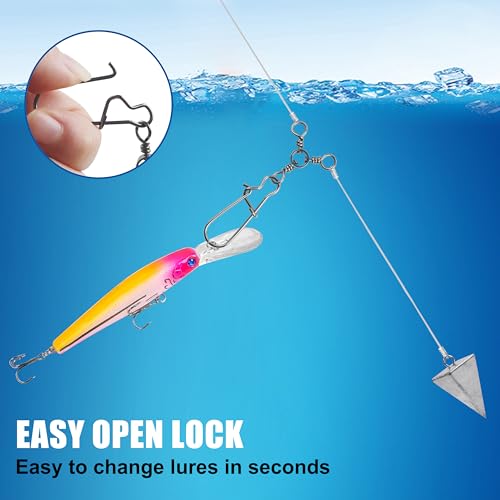 OROOTL 3 Way Snap Swivels Fishing Tackle, 50pcs Three Way Swivel with Duo Lock Snap Stainless Steel Cross Line Barrel Triple Swivels Snaps Connector for Saltwater Freshwater Fishing - size: 4#_46lb-50pcs