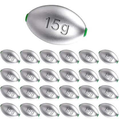 Fishing Egg Lead Sinkers Kit, 20pcs/25pcs Oval Shot Drop Weights Sinker for Bass Carp Catfish Saltwater Freshwater Casting Bottom Fishing Tackle (0.35oz/0.53oz/0.7/1oz) - color: 1/2oz-25pcs