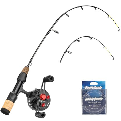 QualyQualy Ice Fishing Rod and Reel Combo 24 inch M/ML Inline Ice Fishing Combos 2 Different Tips for Walleye Perch Panfish and Trout - color: 24'' M/ML-Rightt