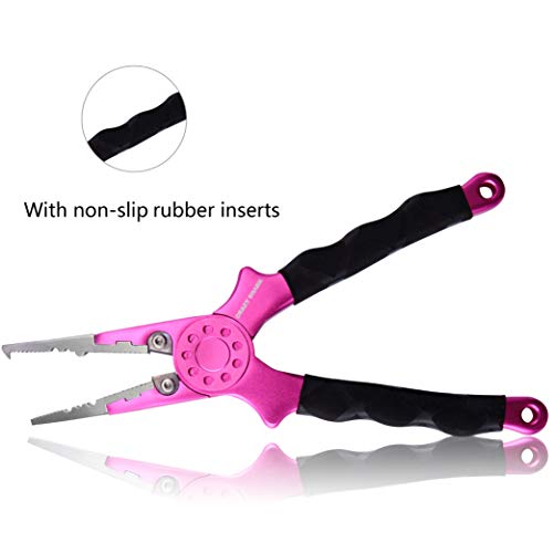 Professional Saltwater/Fresh Water Aluminum Fishing Pliers Tungsten Carbide Cutters Hook Remover with Sheath and Lanyard - color: Pink.t