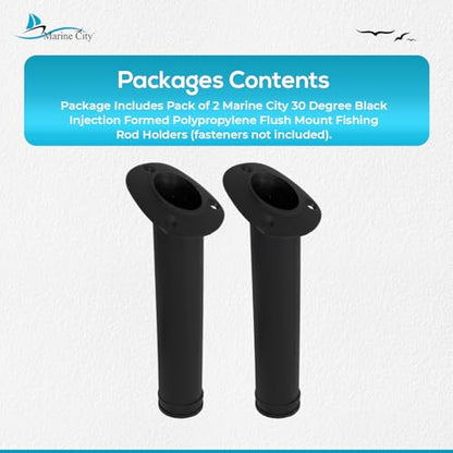 MARINE CITY Flush Mount Fishing Rod Holder 30 Degree Polypropylene, Durable, Lightweight, Easy Access for Fishing, Fits 2" Hole, Ideal for Kayaks, Boats and Yachts - color: Black, style: 2 Pcs