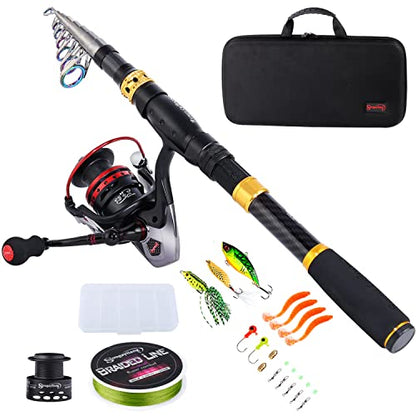 Sougayilang Fishing Rod Reel Combo with Telescopic Fishing Pole Spinning Reel Carrier Bag for Travel Saltwater Freshwater Fishing - size: 6.89 ft, style: B-full Kits With Carrier Case-style 2