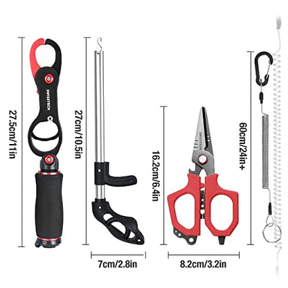 Swiss+Tech Fishing Tool Kit, Fish Gripper with Scale, Muti-Function Fishing Pliers, Braided Line Scissors, Fishing Gear with Safety Coiled Lanyard, Fishing Gifts for Anglers…