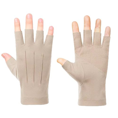 Men Summer Fingerless Gloves Lightweight Half Finger Sunblock Gloves for Outdoor Hiking Driving Cycling - color: Khaki
