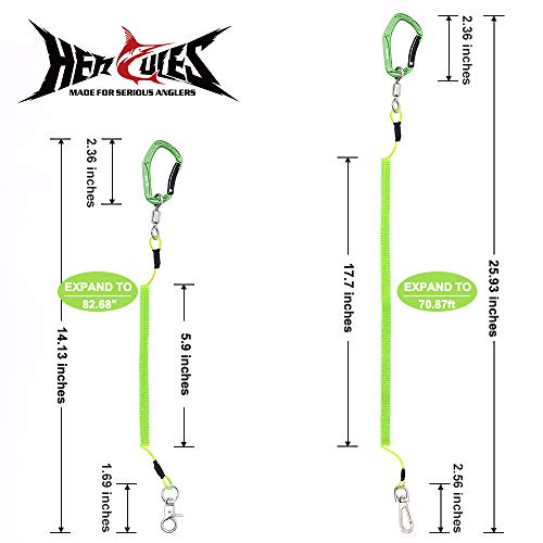HERCULES M4 Fishing Lanyard, Fishing Pole Tether, Kayak Paddle Leash, Heavy Duty Retractable Coiled Lanyard for Fishing, Rods, Pliers, Boating, Paddles, Kayak - color: Pack of 2 Green (17.7" Plus, 5.9")