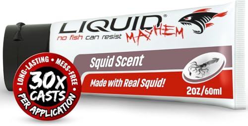Liquid Mayhem Squid Fish Attractant Gel 60 ml / 2 oz · 60 Uses – Real Anchovy Bait & Aminos | UV-Enhanced Long-Lasting Gel – All Lure Types - size: 1-Pack