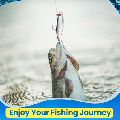 Mimorou 18 Pcs Soft Fishing Lures with Pre Rigged Jig Head Lifelike Paddle Tail Swimbaits Bass Fishing Lures with Sharp Hook 3D Eyes Mixed Colors for Bass Trout Crappie Walleye Freshwater Saltwater