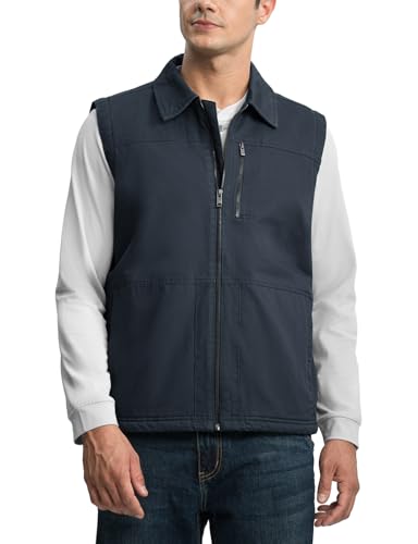 TBMPOY Men's Winter Vest Casual Sherpa Fleece lined Full Zip Lightweight Vest Outerwear Warm Cotton Travel Jackets - color: Deep Blue, size: X-Large
