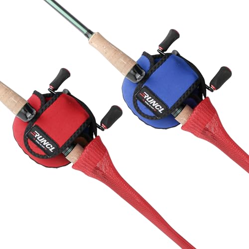 RUNCL Fishing Rod Sleeves & Reel Bags, Spinning/Casting Rod Socks & Spinning/Baitcasting Reel Covers - Protection Solution, Space Saver, Perfect Storage - Fishing Pole Sleeves & Reel Pouch (2 Pack) - color: Casting Rod Sleeves*2pcs+Reel Bags*2pcs,(Red)